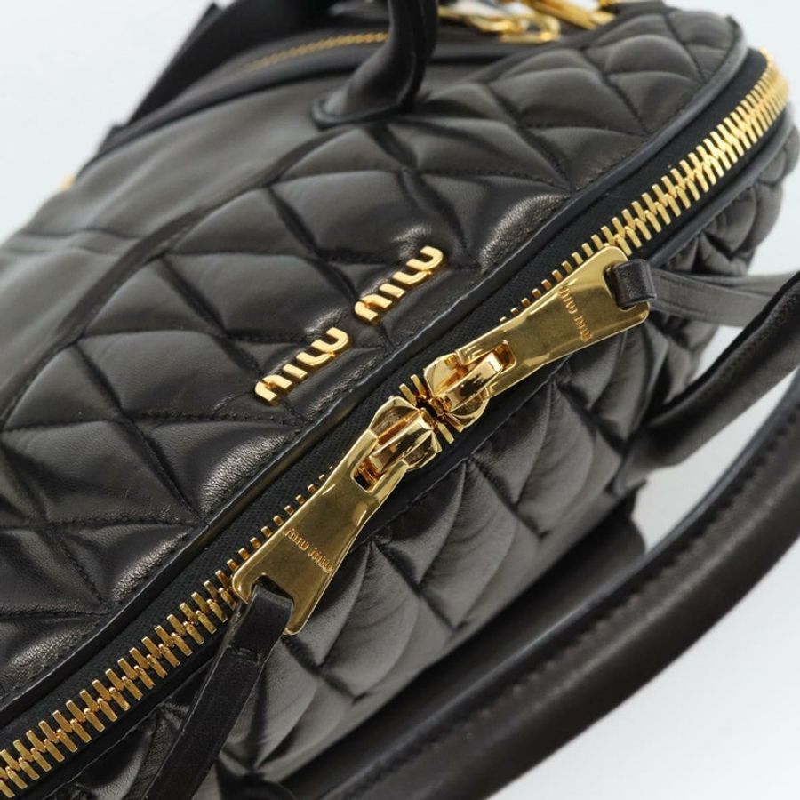 【日本直送】Miu Miu Matelasse 機車手提包 羊皮 2way 黑色 金色 Auth 187637V-19