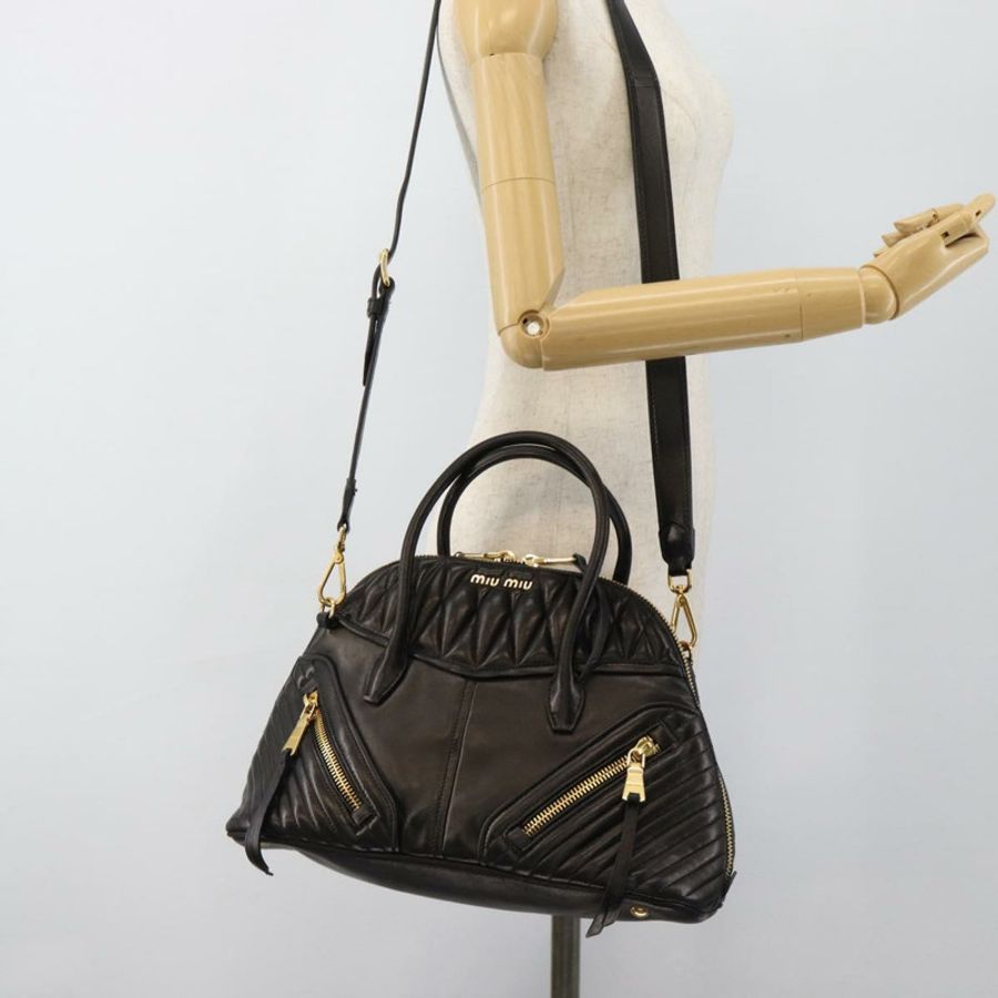 【日本直送】Miu Miu Matelasse 機車手提包 羊皮 2way 黑色 金色 Auth 187637V-27