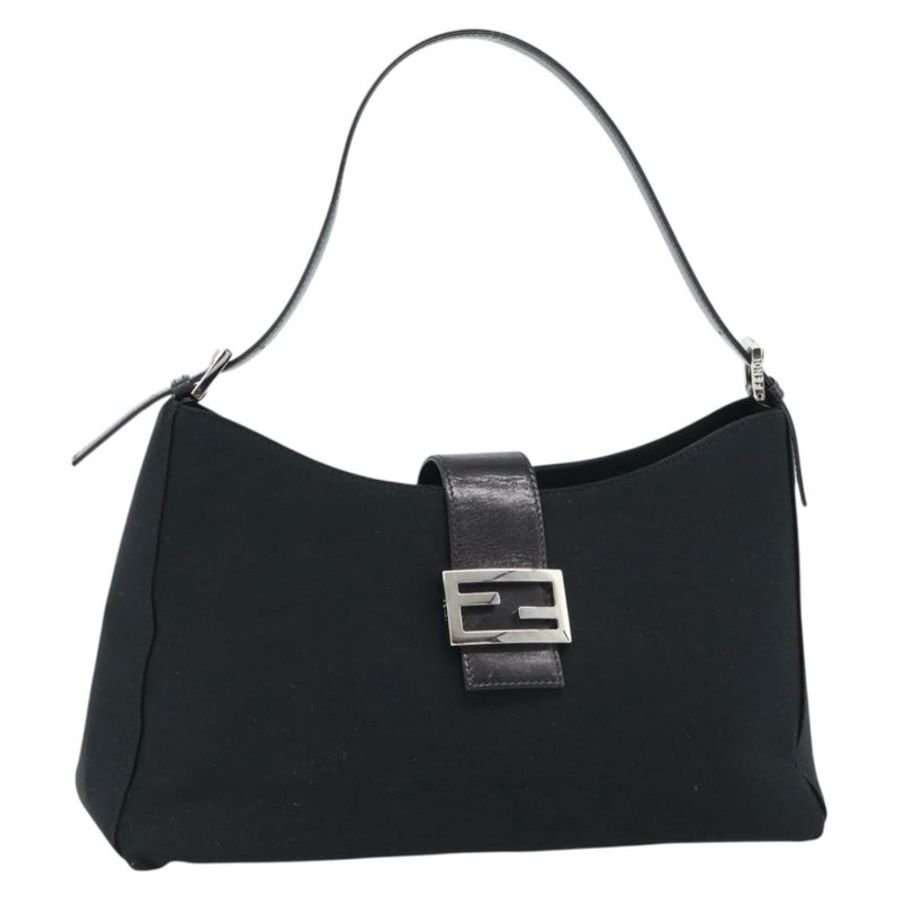 【日本直送】FENDI Mamma Baguette 單肩包 棉質針織布 黑色 銀色 正品 187506V-0