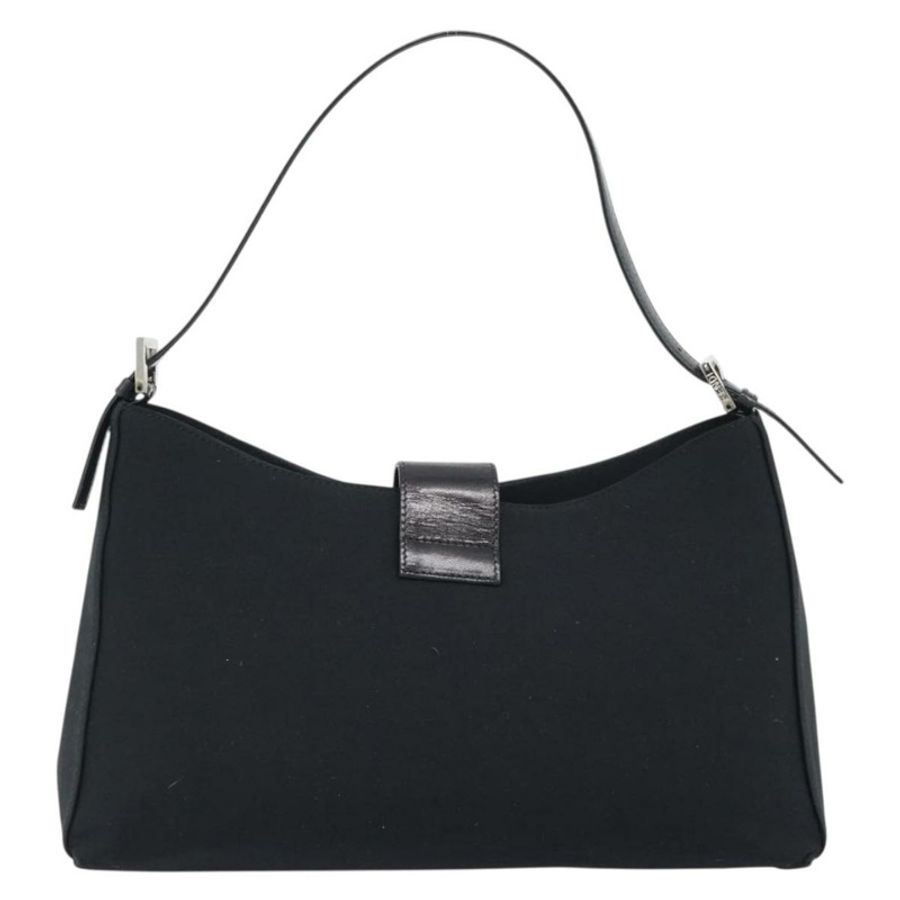 【日本直送】FENDI Mamma Baguette 單肩包 棉質針織布 黑色 銀色 正品 187506V-1