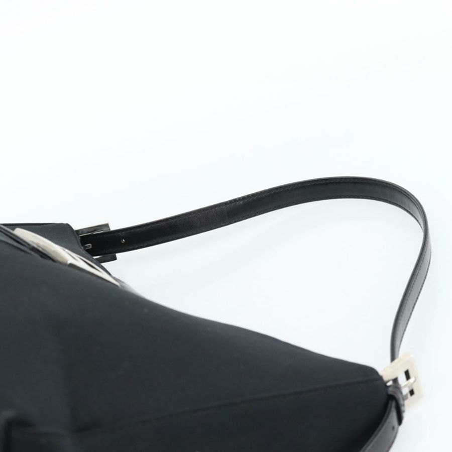 【日本直送】FENDI Mamma Baguette 單肩包 棉質針織布 黑色 銀色 正品 187506V-7