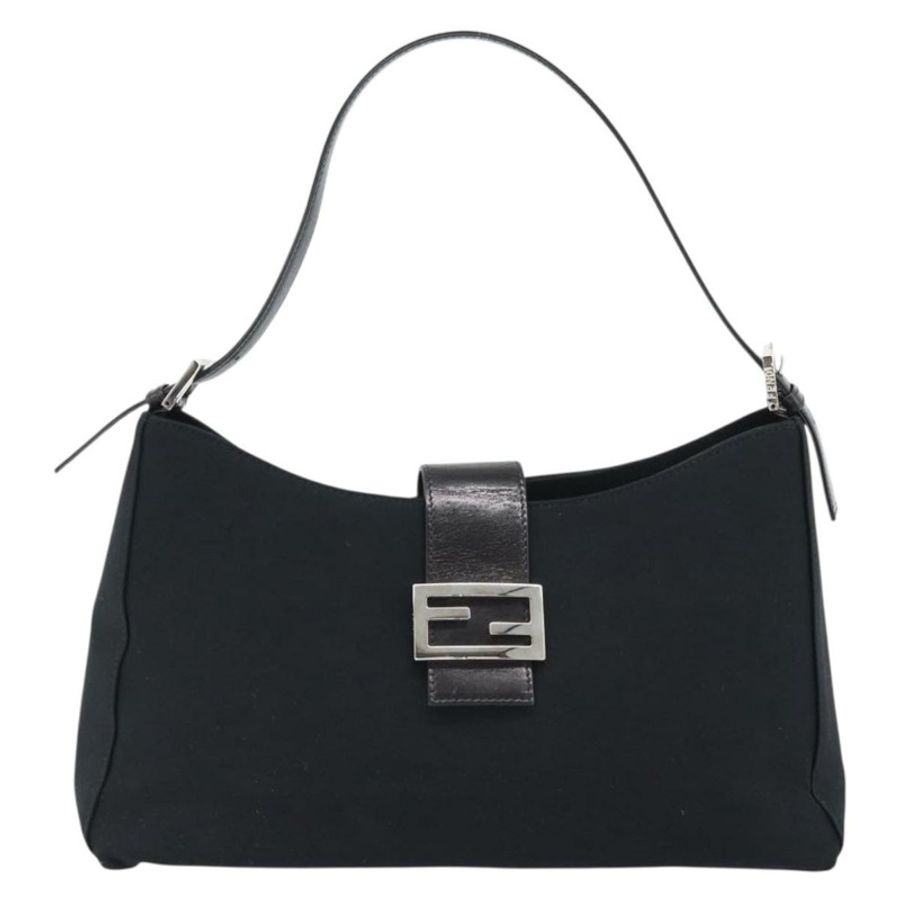 【日本直送】FENDI Mamma Baguette 單肩包 棉質針織布 黑色 銀色 正品 187506V-12