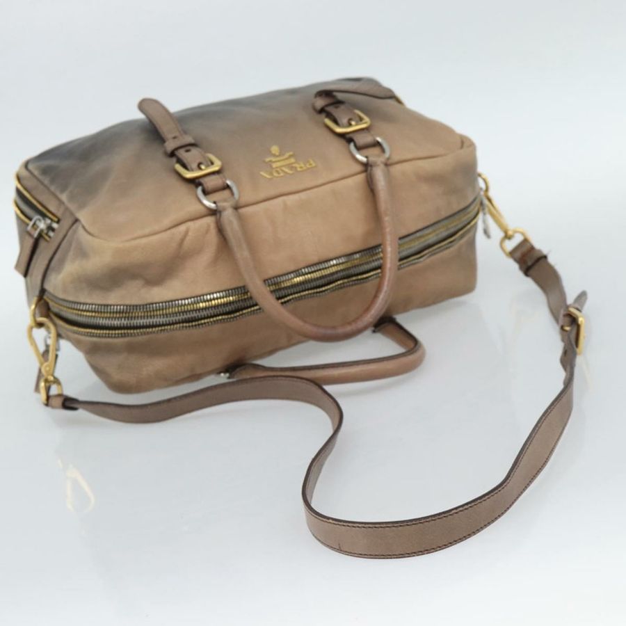 【日本直送】PRADA 手提包 皮革 兩用 米色 金色 正品 187498A-8