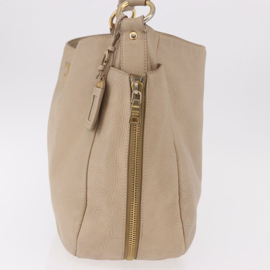 【日本直送】PRADA 手提包 Vittero Dino 皮革 米色 金色 正品 187572A-2