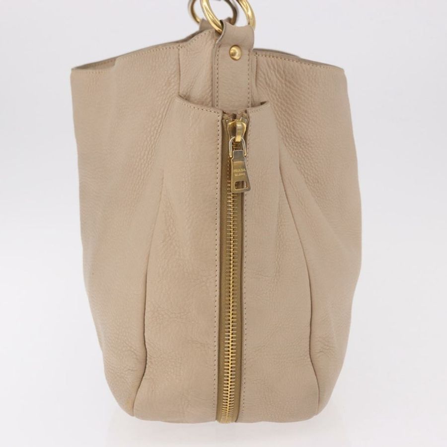 【日本直送】PRADA 手提包 Vittero Dino 皮革 米色 金色 正品 187572A-3
