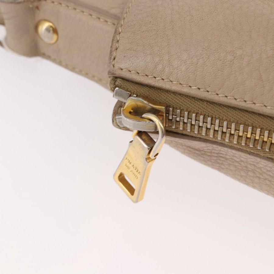 【日本直送】PRADA 手提包 Vittero Dino 皮革 米色 金色 正品 187572A-9