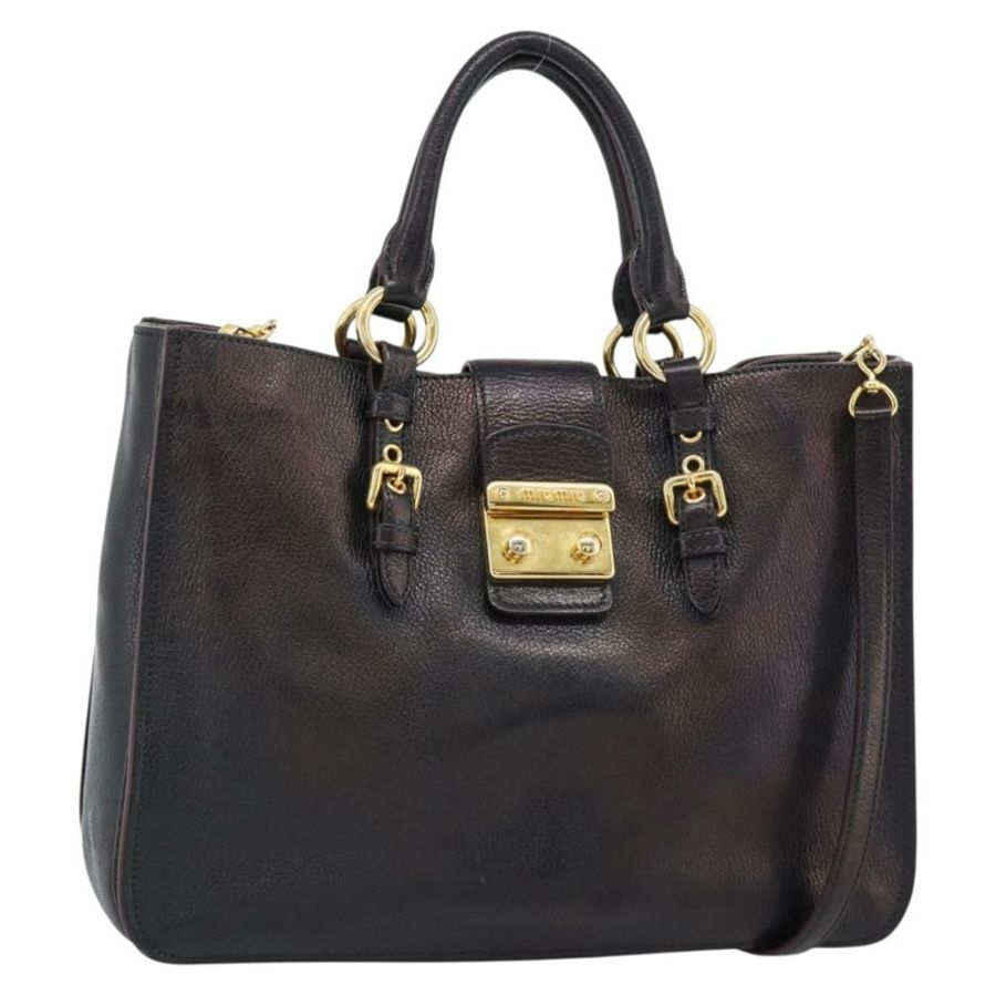 【日本直送】Miu Miu Madras 手提包 皮革 2way 黑色 金色 Auth 187556A-0