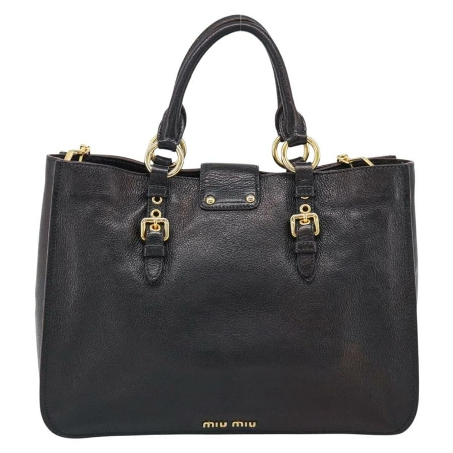 【日本直送】Miu Miu Madras 手提包 皮革 2way 黑色 金色 Auth 187556A-1