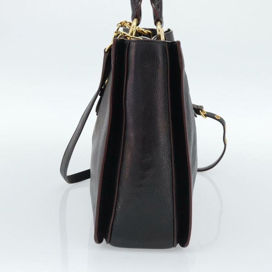 【日本直送】Miu Miu Madras 手提包 皮革 2way 黑色 金色 Auth 187556A-3