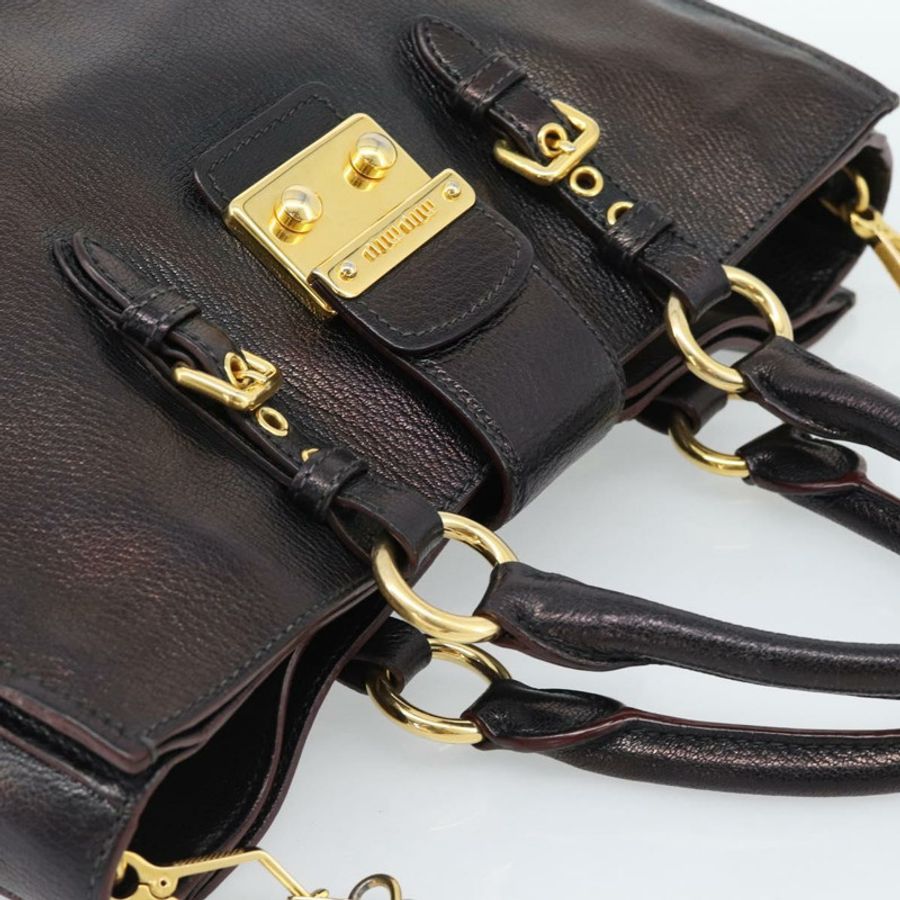 【日本直送】Miu Miu Madras 手提包 皮革 2way 黑色 金色 Auth 187556A-5