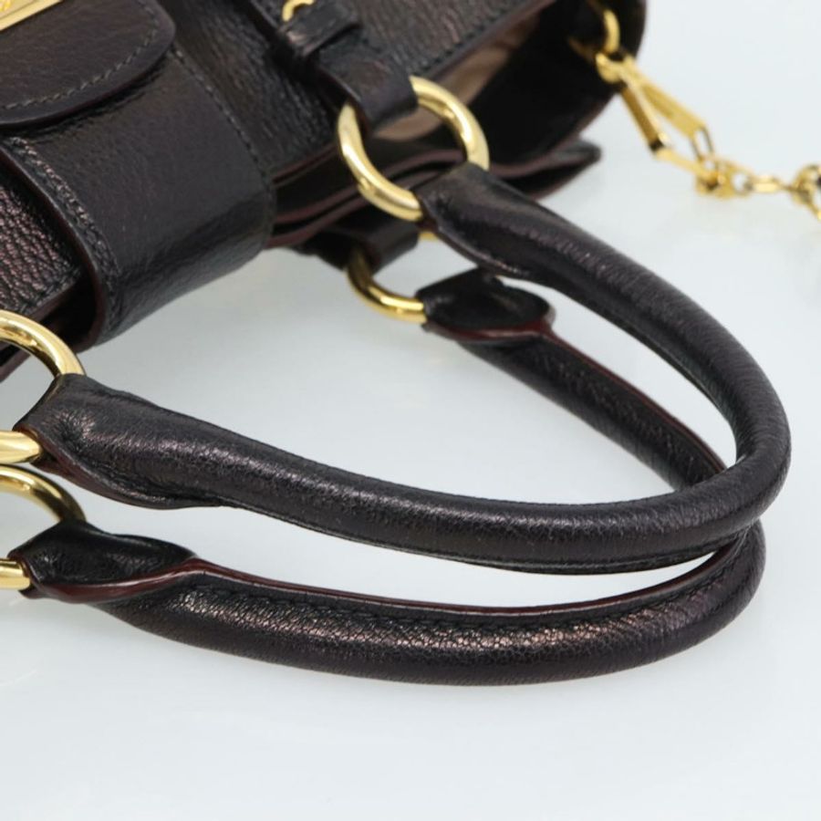 【日本直送】Miu Miu Madras 手提包 皮革 2way 黑色 金色 Auth 187556A-6