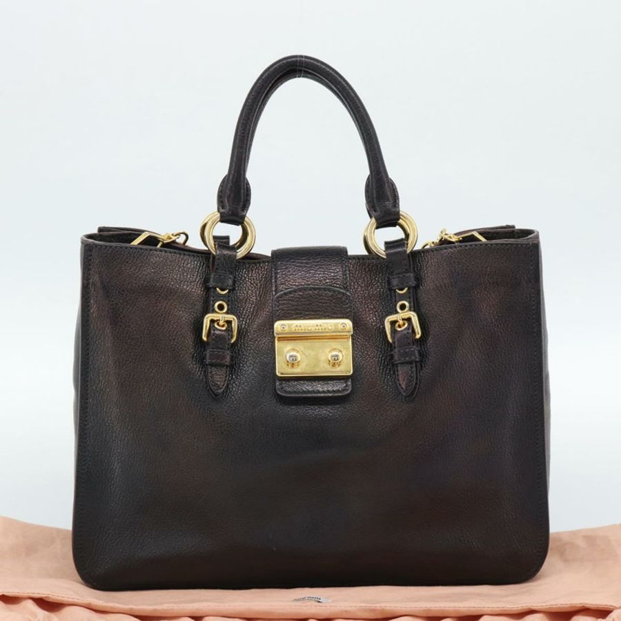 【日本直送】Miu Miu Madras 手提包 皮革 2way 黑色 金色 Auth 187556A-11