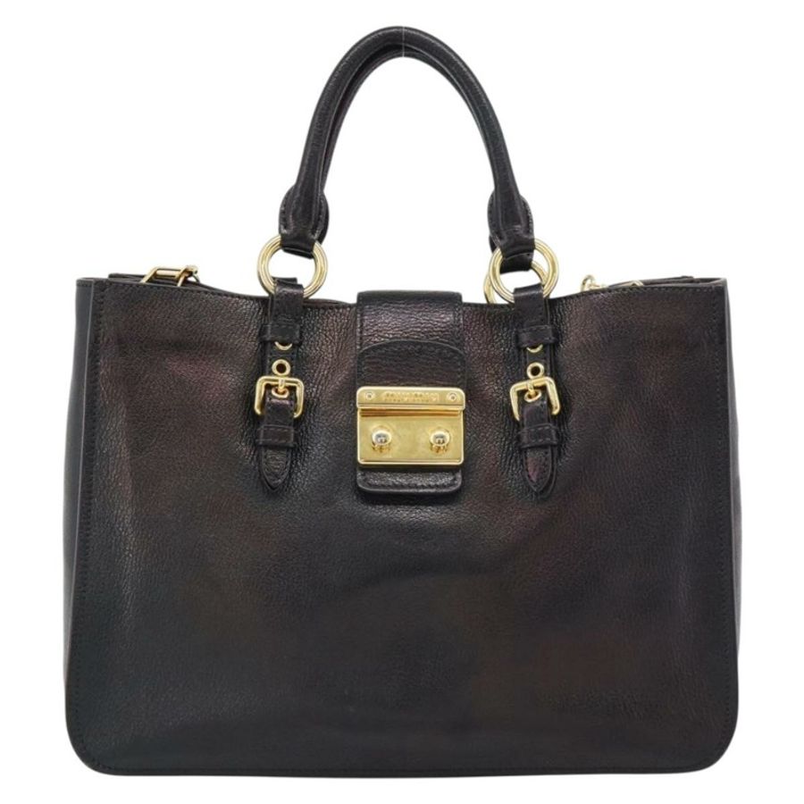 【日本直送】Miu Miu Madras 手提包 皮革 2way 黑色 金色 Auth 187556A-12