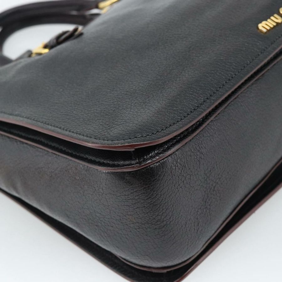 【日本直送】Miu Miu Madras 手提包 皮革 2way 黑色 金色 Auth 187556A-17