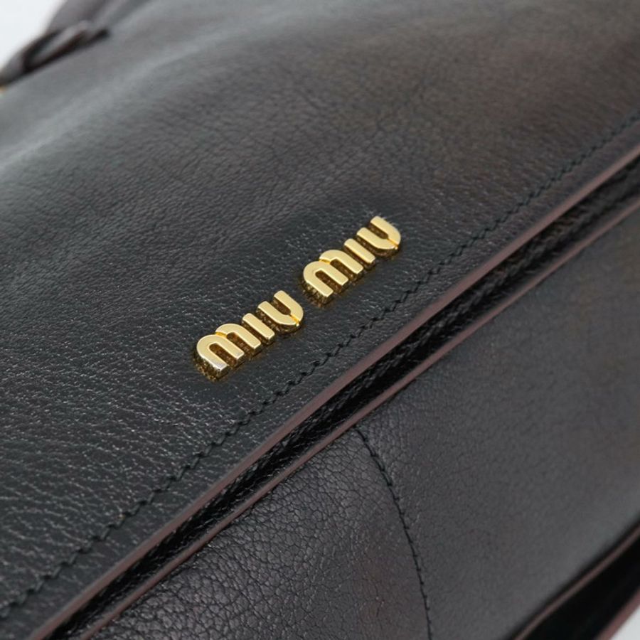 【日本直送】Miu Miu Madras 手提包 皮革 2way 黑色 金色 Auth 187556A-18
