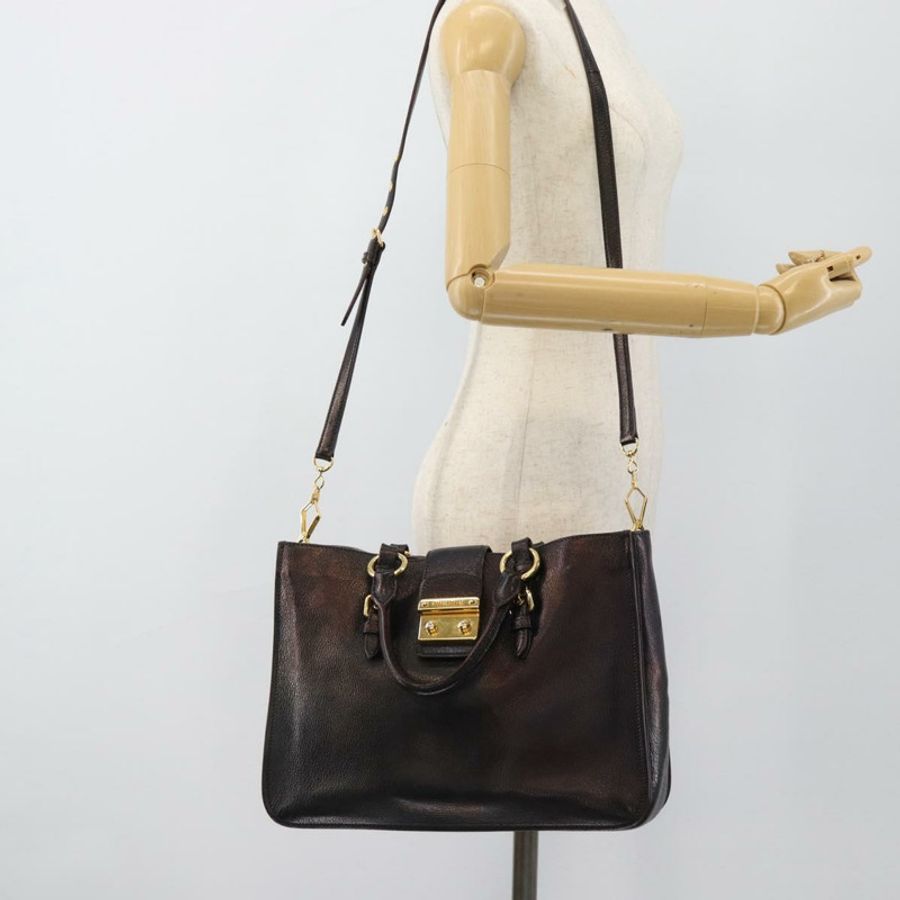 【日本直送】Miu Miu Madras 手提包 皮革 2way 黑色 金色 Auth 187556A-26