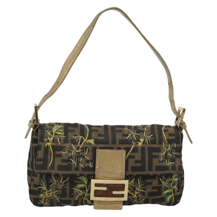 【日本直送】FENDI Zucca帆布Mamma Baguette單肩包 黑色 金 棕色 正品 187451SM-12