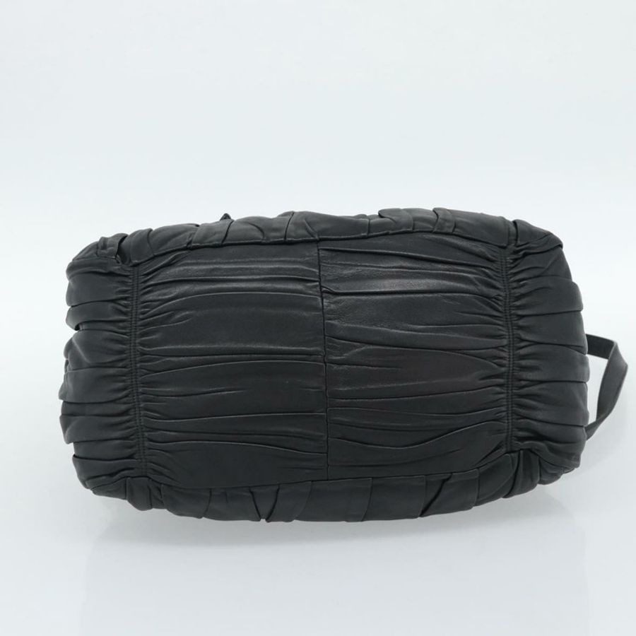 【日本直送】PRADA 褶皺手提包 皮革 2way 黑色 金色 Auth 188842V-4