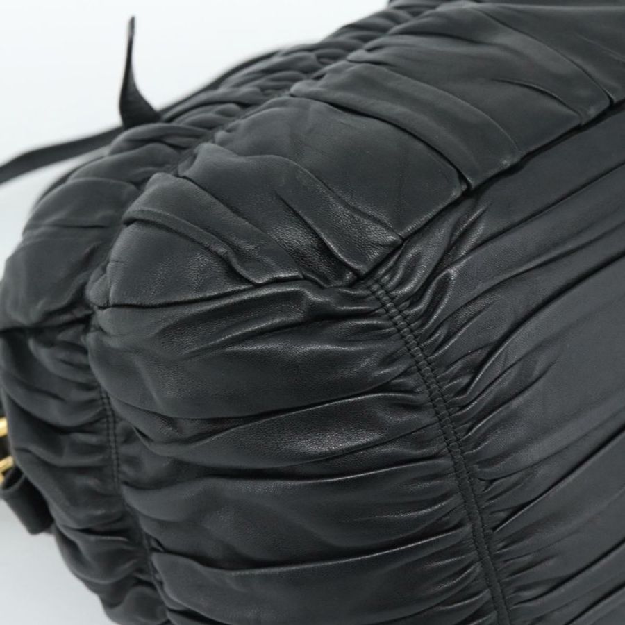 【日本直送】PRADA 褶皺手提包 皮革 2way 黑色 金色 Auth 188842V-16