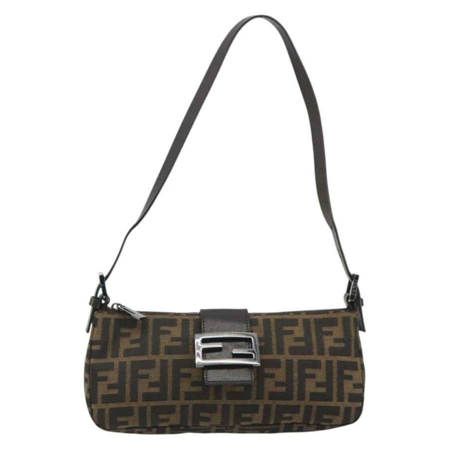 【日本直送】FENDI Zucca帆布Mamma Baguette單肩包 黑色 銀色 棕色 正品 187689SAM-12
