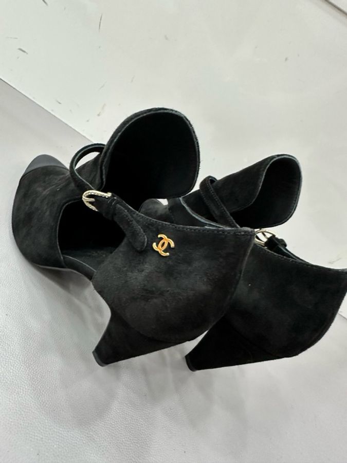 Chanel 香奈兒黑麂皮拼皮 瑪麗珍 高跟鞋 37.5碼-2