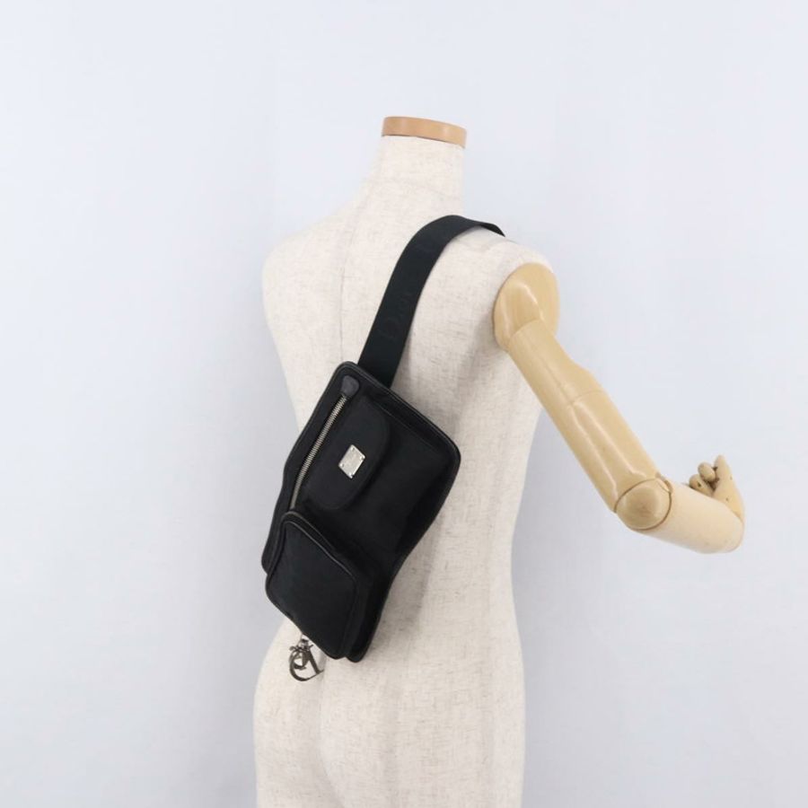 【日本直送】Christian Dior Trotter帆布腰包 黑色 銀色 正品 188383V-23