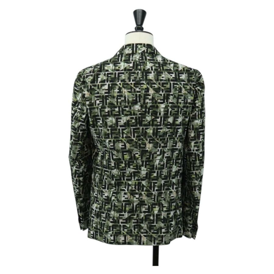 【日本直送】FENDI Zucca帆布聚酯修身夾克,44碼,綠色/黑色,正品 am11963V-1