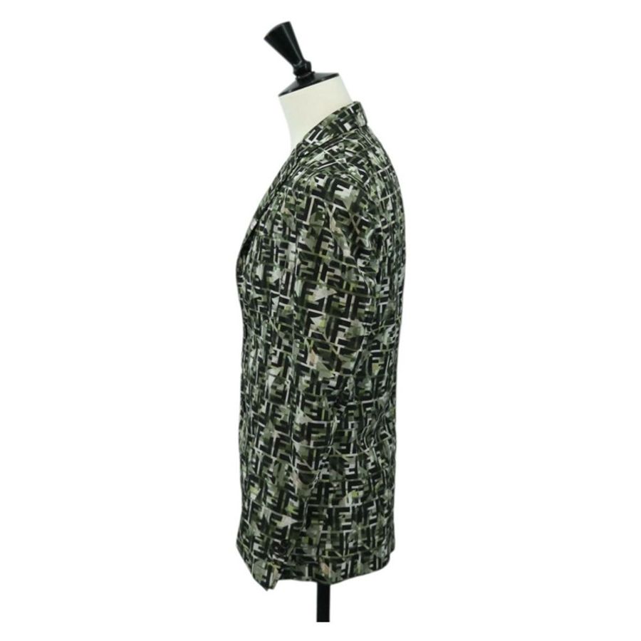 【日本直送】FENDI Zucca帆布聚酯修身夾克,44碼,綠色/黑色,正品 am11963V-2
