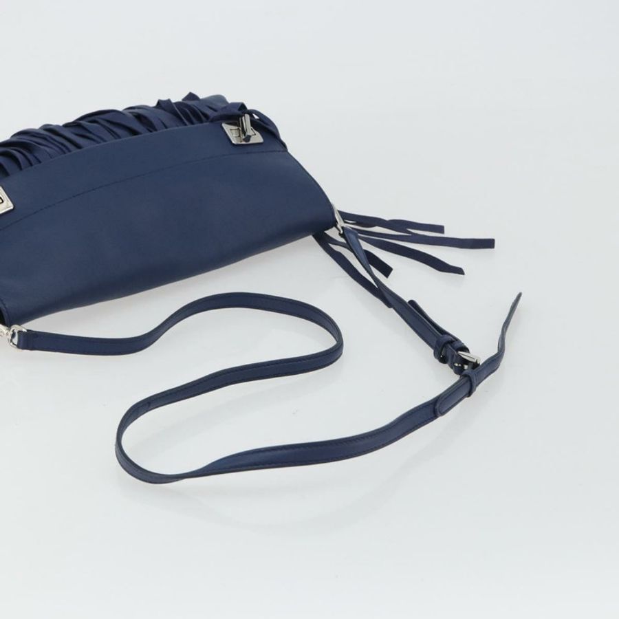 【日本直送】PRADA 皮革單背包 藍色 銀色 正品 189715A-6