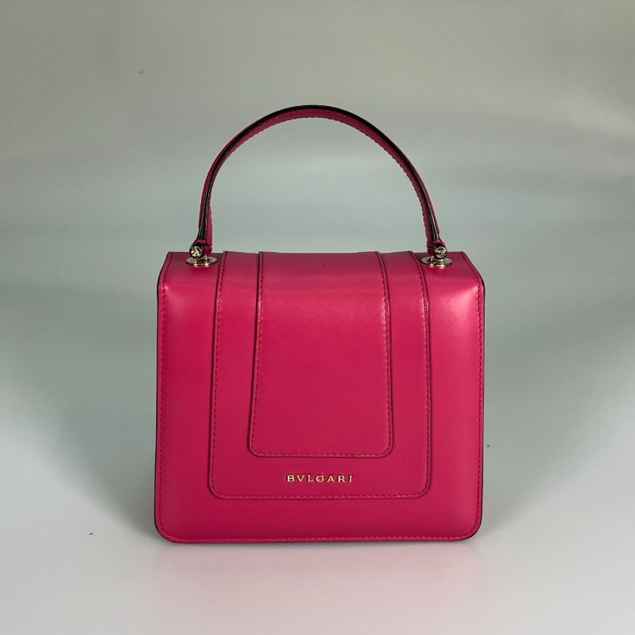 BVLGARI 桃紅蛇頭提把風琴包-1
