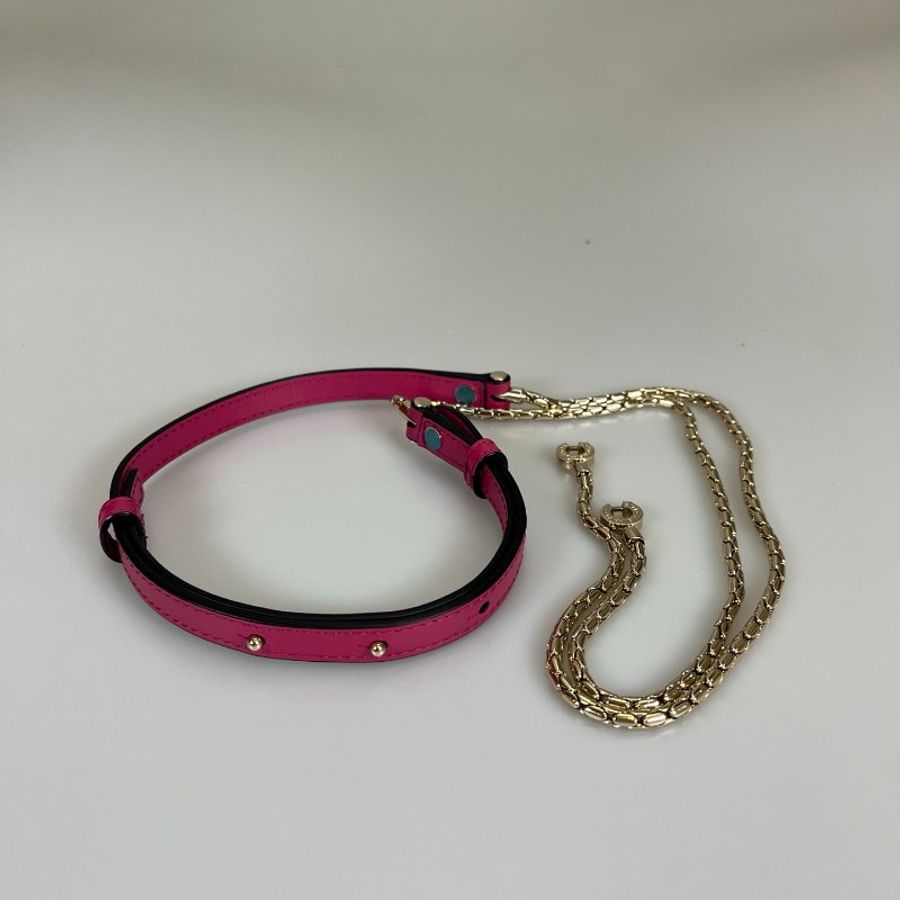 BVLGARI 桃紅蛇頭提把風琴包-9