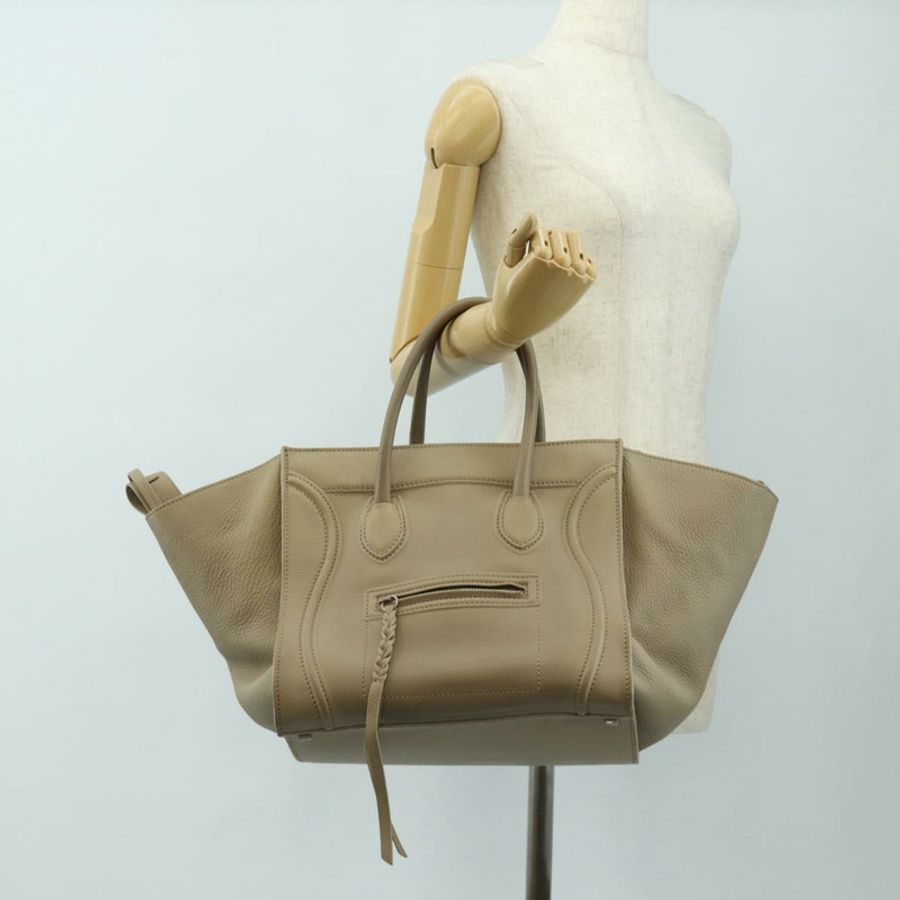 【日本直送】CELINE Luggage 小方形 Phantom 手提包,米色皮革,正品,貨號 190074M-27