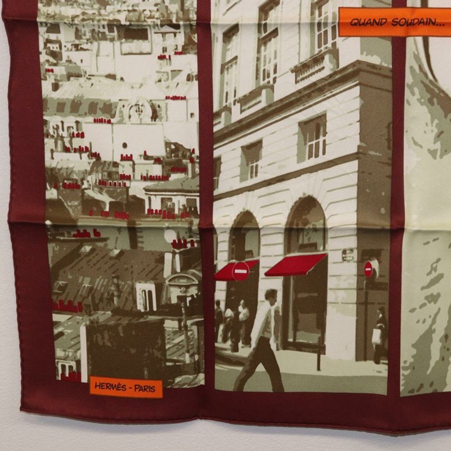 【日本直送】HERMES Carre 70 圍巾「QUAND SOUDAIN」真絲紅色正品 190192M-7