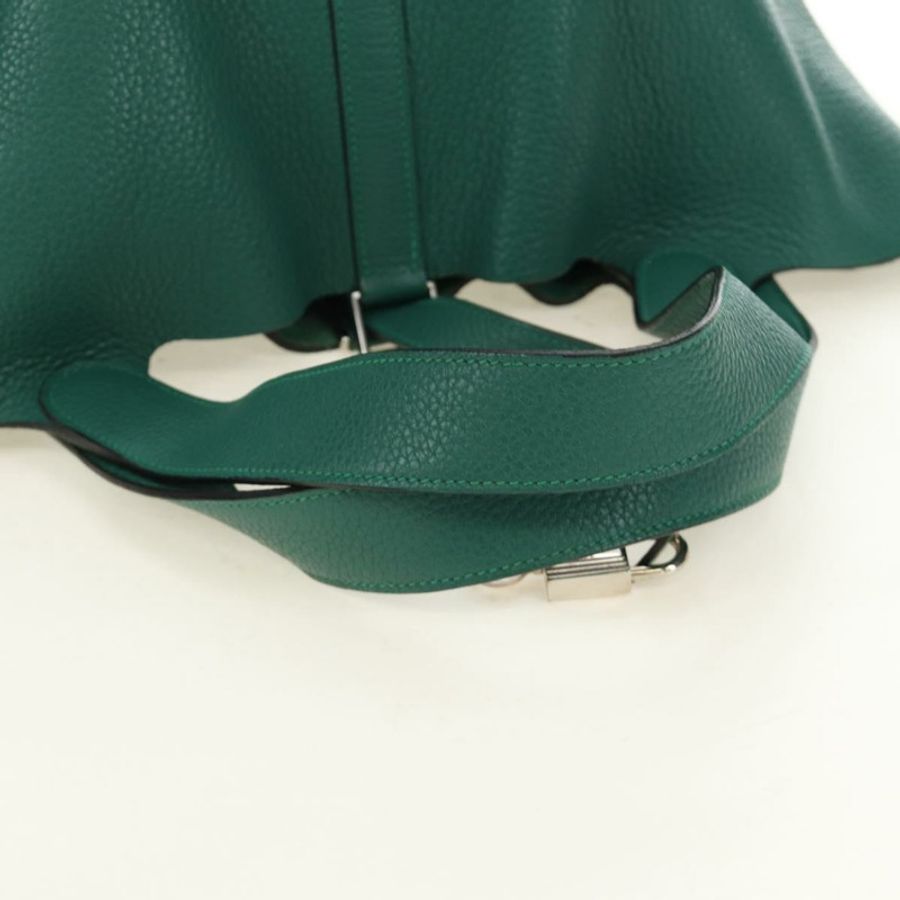 【日本直送】愛馬仕 Picotan Lock GM 手袋 Taurillon Clemence 綠色銀色 Auth 190070SAM-6