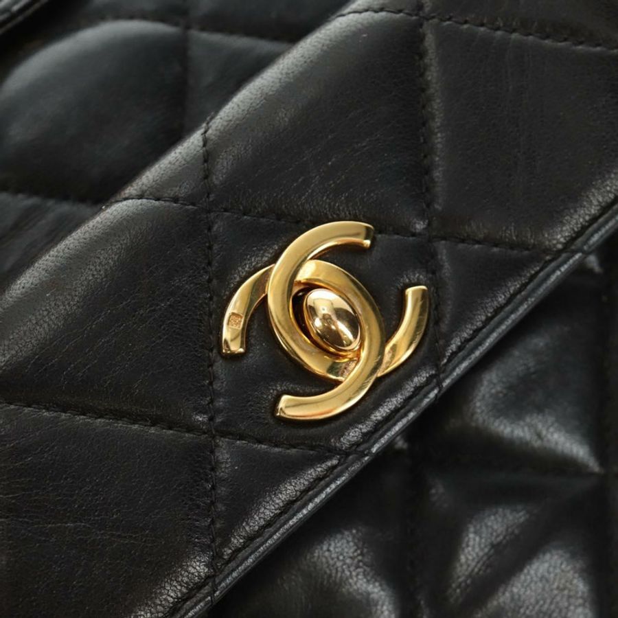 【日本直送】香奈兒 (CHANEL) 絎縫鏈條雙肩包,羊皮材質,金色/黑色,CC 標誌,貨號 189831SV-16