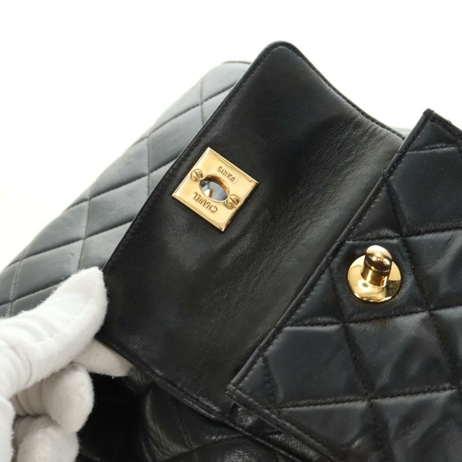 【日本直送】香奈兒 (CHANEL) 絎縫鏈條雙肩包,羊皮材質,金色/黑色,CC 標誌,貨號 189831SV-17