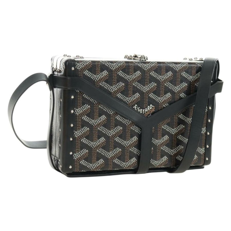【日本直送】GOYARD 人字紋 Minodiere 行李箱包 PVC 黑色銀色 正品 189823SM-0
