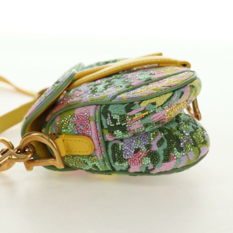 【日本直送】Christian Dior 迷你馬鞍包帆布串珠兩用綠金配色 正品 190200SAM-2