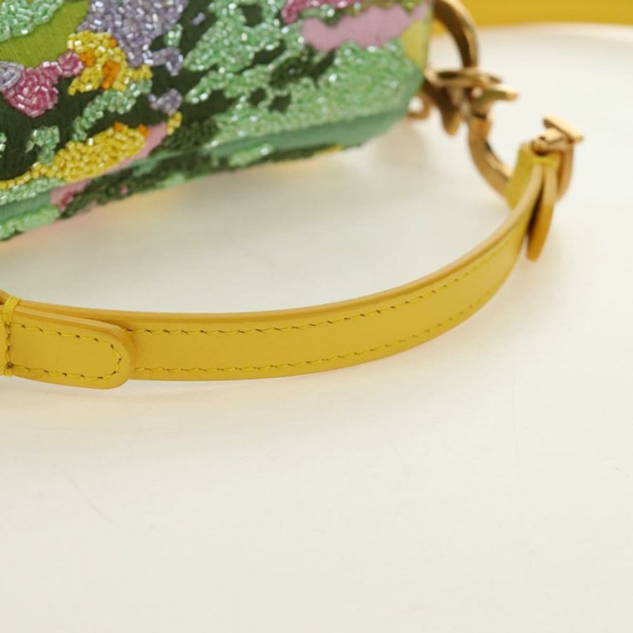 【日本直送】Christian Dior 迷你馬鞍包帆布串珠兩用綠金配色 正品 190200SAM-6