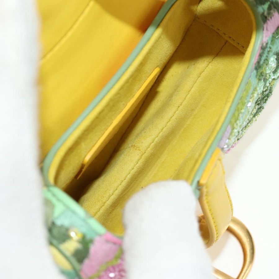 【日本直送】Christian Dior 迷你馬鞍包帆布串珠兩用綠金配色 正品 190200SAM-9