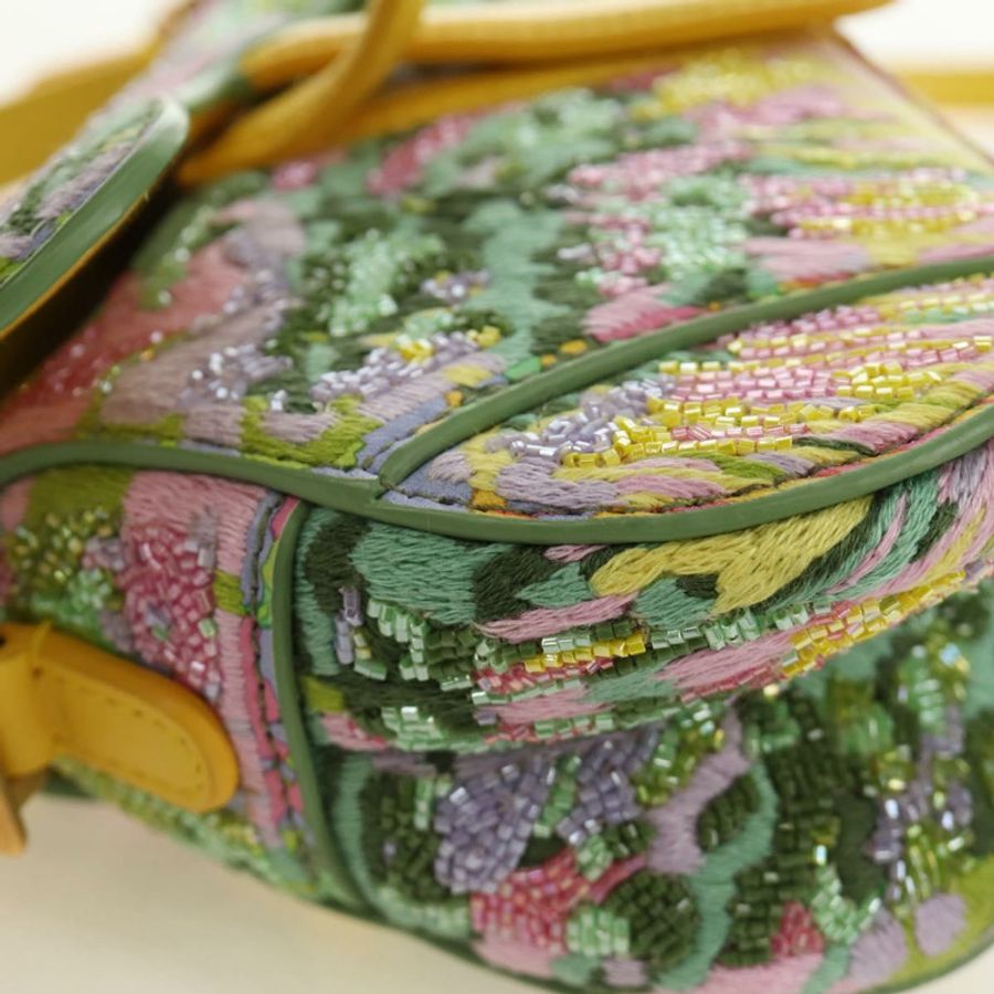 【日本直送】Christian Dior 迷你馬鞍包帆布串珠兩用綠金配色 正品 190200SAM-17