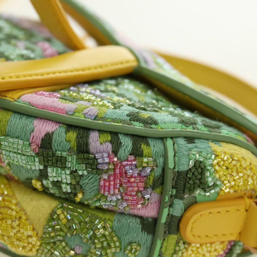 【日本直送】Christian Dior 迷你馬鞍包帆布串珠兩用綠金配色 正品 190200SAM-18