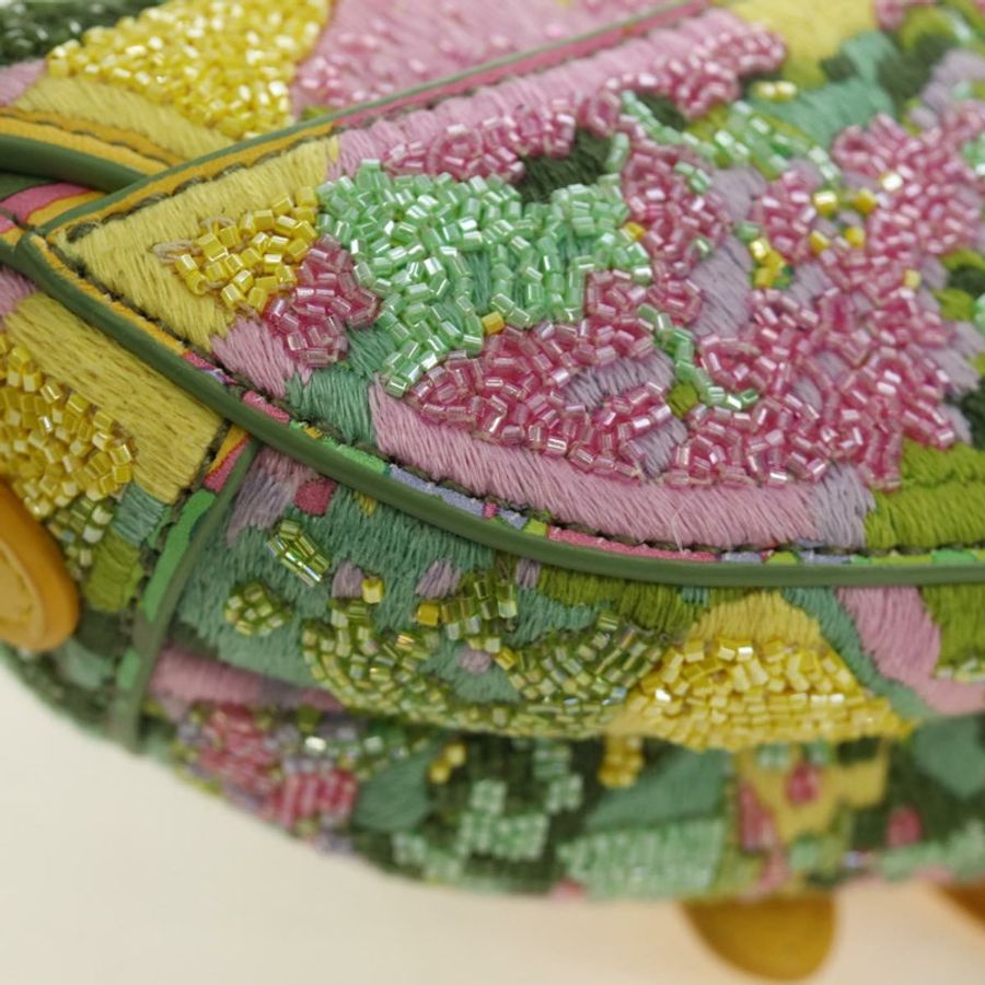【日本直送】Christian Dior 迷你馬鞍包帆布串珠兩用綠金配色 正品 190200SAM-19