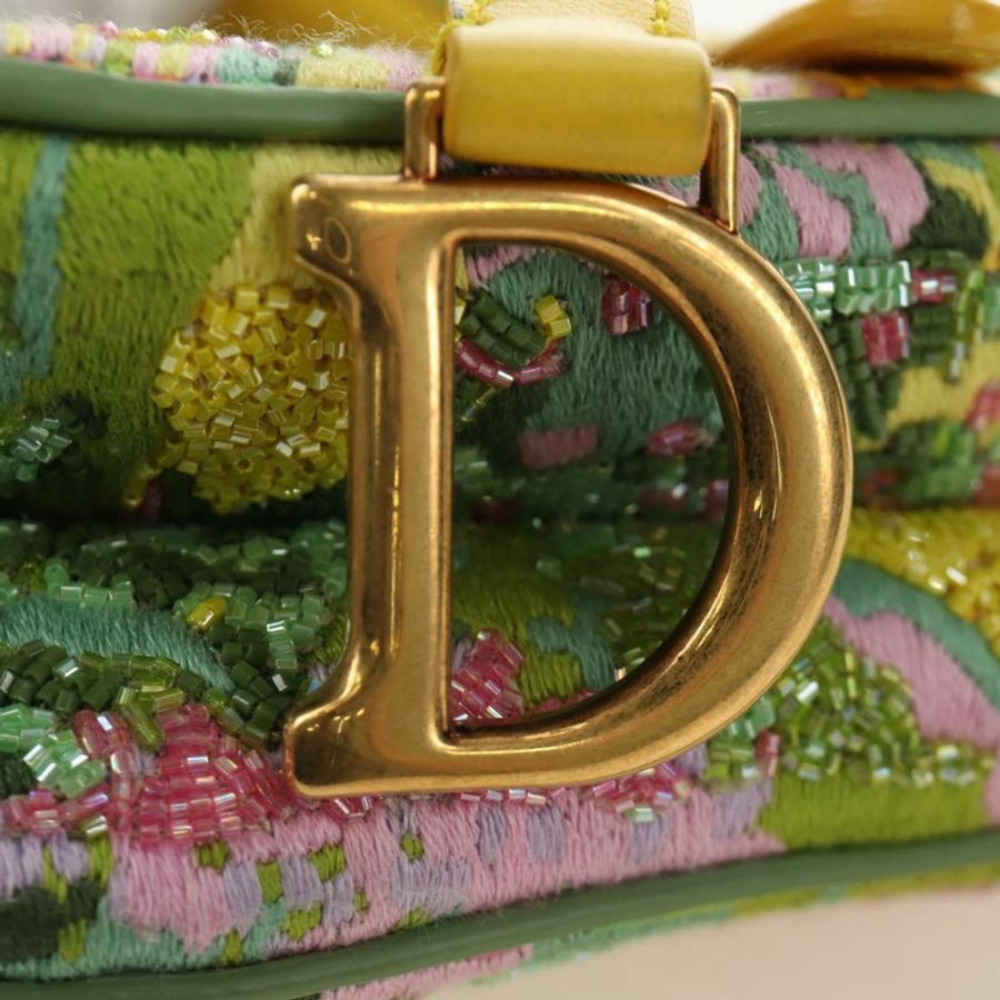 【日本直送】Christian Dior 迷你馬鞍包帆布串珠兩用綠金配色 正品 190200SAM-21