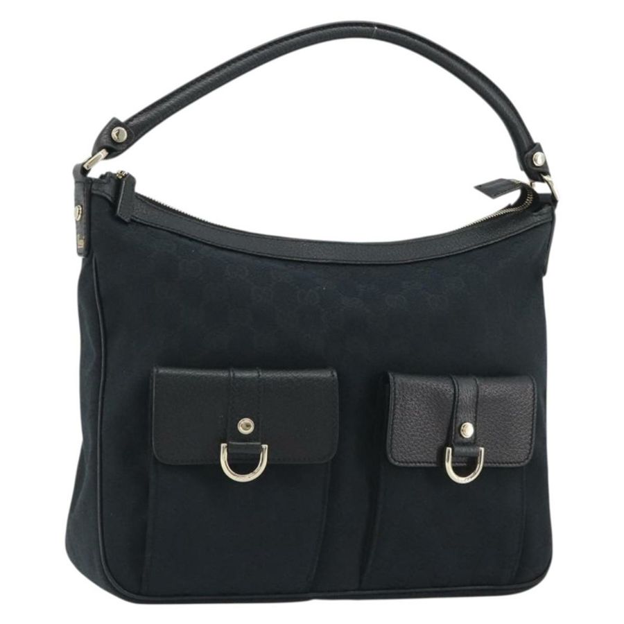 【日本直送】GUCCI GG帆布Abbey單肩包 黑色 銀色 153025 正品 186646SAV-0