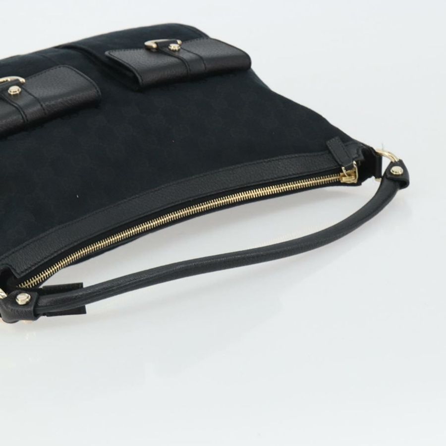 【日本直送】GUCCI GG帆布Abbey單肩包 黑色 銀色 153025 正品 186646SAV-6