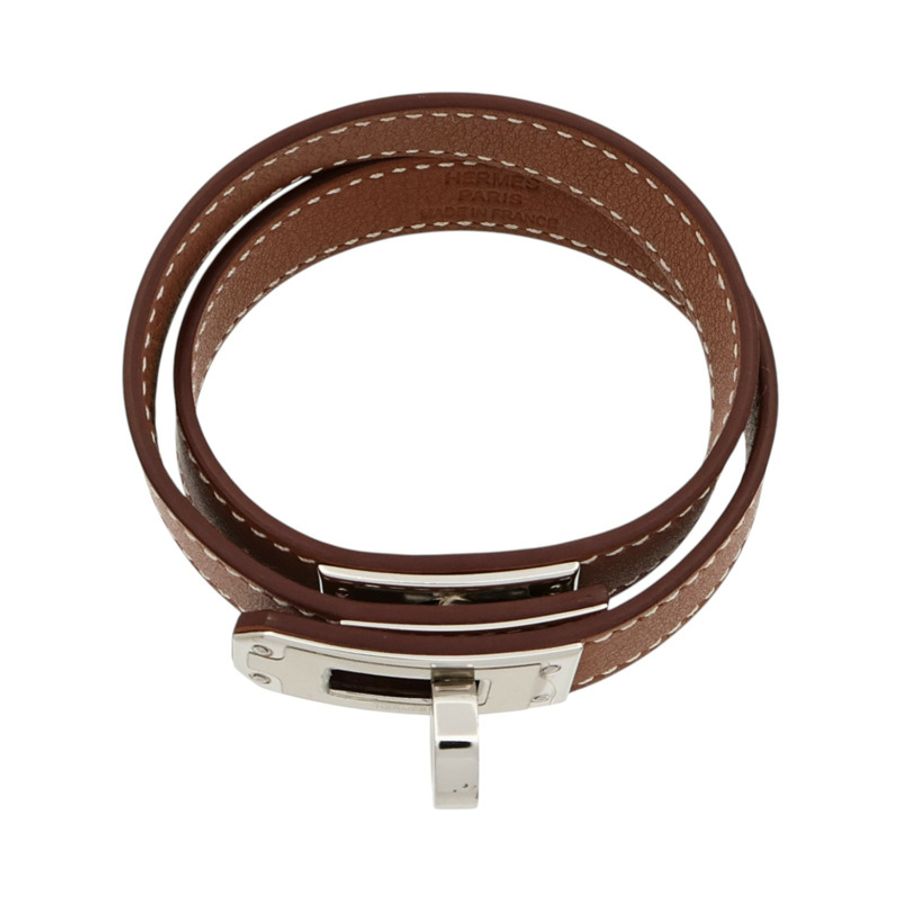 HERMES Swift皮革Kelly Double Tour Bracelet手帶Gold-3