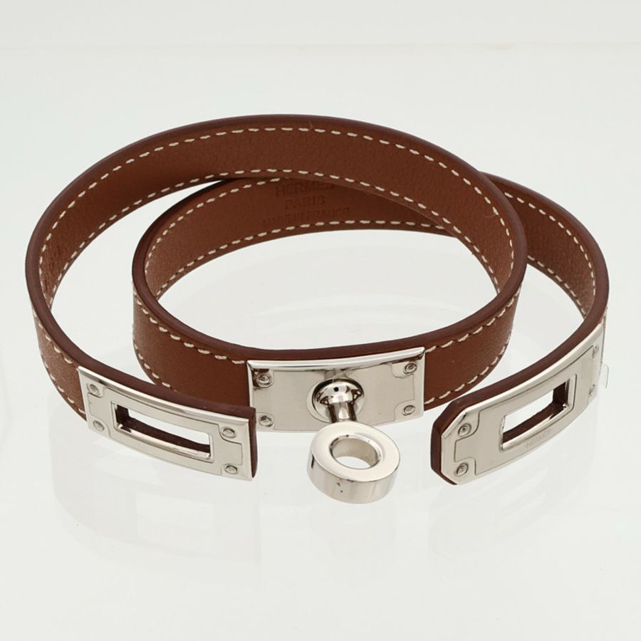 HERMES Swift皮革Kelly Double Tour Bracelet手帶Gold-5