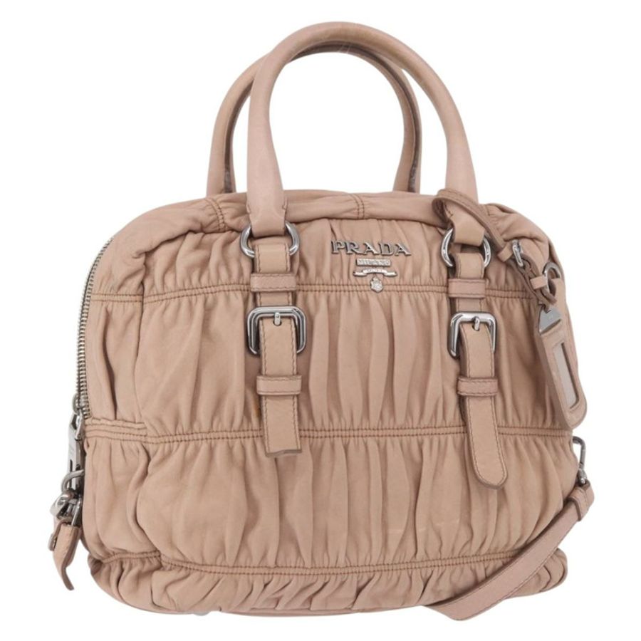 【日本直送】PRADA 褶皺手提包 皮革 兩用 粉紅色 銀色 正品 190719V-0