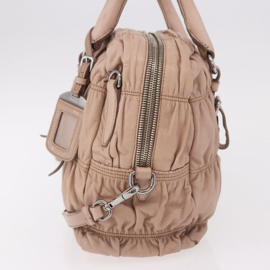 【日本直送】PRADA 褶皺手提包 皮革 兩用 粉紅色 銀色 正品 190719V-2